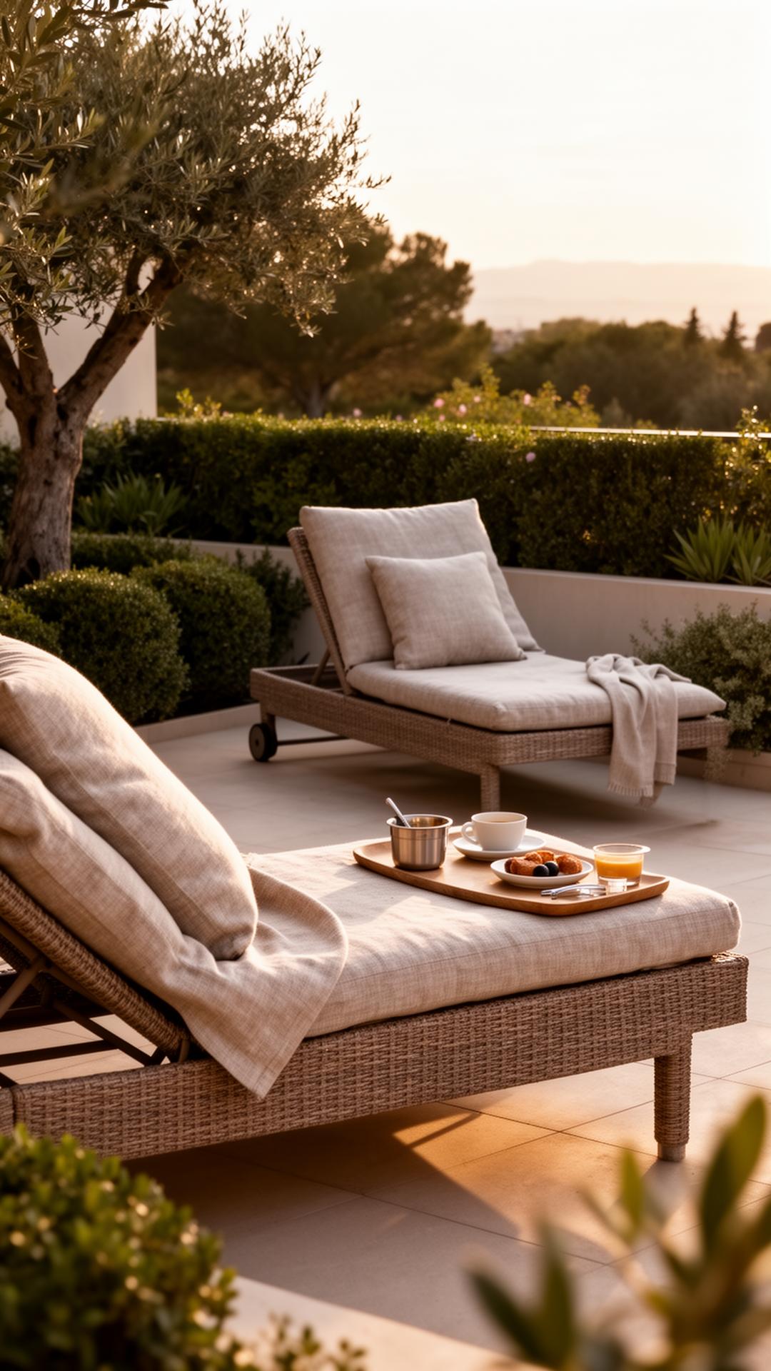 Private terrace prepared for a relaxed morning